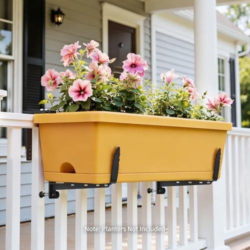 Window Box Brackets, Adjustable Planter Box Brackets, Heavy Duty Iron Flower Box Bracket for Deck Railing with Upgraded Bottom Support - Ideal for Balconies, Fences, and Gardens (6 Pack) - Image 3