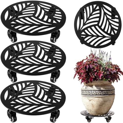 3 Packs 13 Inch Large Metal Plant Caddy with Wheels Heavy-Duty Iron Rolling Plant Stands with Casters Indoor Outdoor Planter Dolly Coaster Flower Pot Roller Base Movers Black, Strong Load Capacity by Planterhoma
