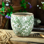 Vintage Green Ceramic Ice Crack Flower Pot with Drainage Hole, Country Rustic Planters for Indoor and Outdoor, Tuscan Decor,Home, Garden Decor, Gardening Gift,GreenM,with Hole by XIUWOUG
