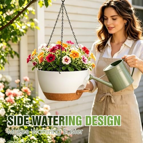 12 Inch Large Self Watering Hanging Planters 2 Pack with Saucers - Image 5