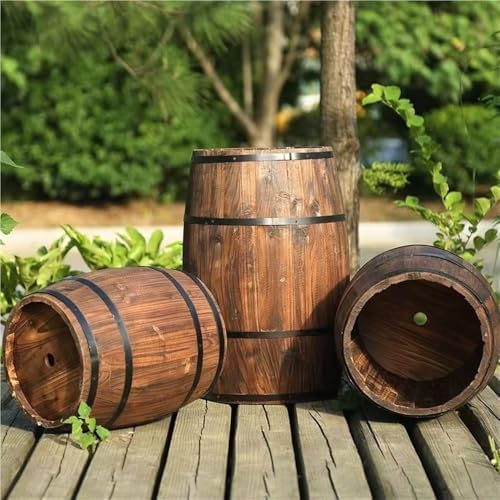 Rustic Wooden Wine Barrel Planter, Creative Barrel Flower Pot for Balcony, Garden, Patio, Home Décor(9.8" H) - Image 5