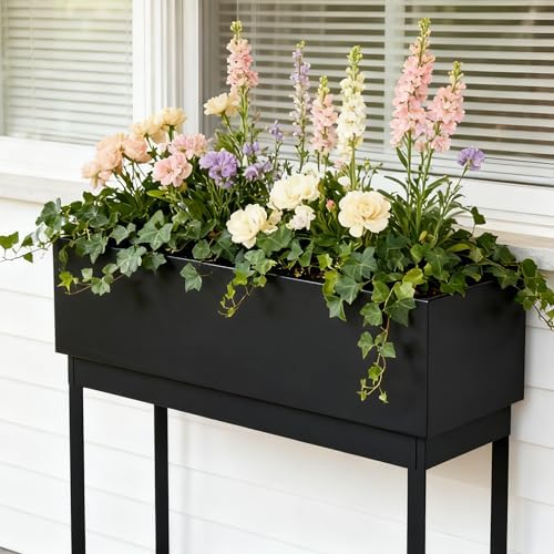 Worth Set of 2 Raised Metal Planter Box with Legs, Large & Small Matte Black Galvanized Steel Elevated Garden Beds with Drainage Hole & Plug for Vegetables, Flowers & Herbs, Indoor & Outdoor Use - Image 3