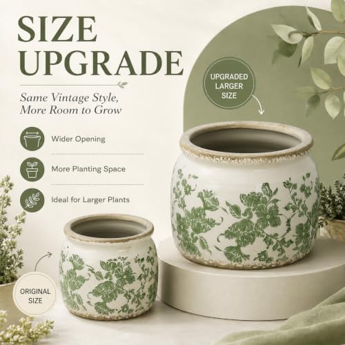 Dosayes Large Flower Pot, 7.28" Vintage Ceramic Pot of Indoor Plant - Image 3