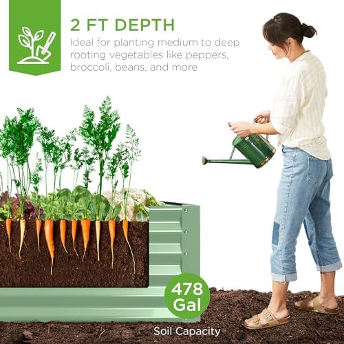 Best Choice Products 8x4x2ft Outdoor Metal Raised Garden Bed, Deep Root Planter Box for Vegetables, Herbs & Flowers, 478-Gallon Capacity, 100% Non Toxic Materials - Sage Green - Image 3