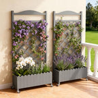 COMHOMA 2 Pack Planter Box with Trellis and Wheels, 48In Elevated Raised Garden Bed, Drainage Holes, Outdoor Lattice for Climbing Flowers, Vegetables, Patio Balcony, Gray by ComHoma