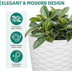 2-Pack 19" White Resin Tall Outdoor Planters with Wave Texture - Image 5