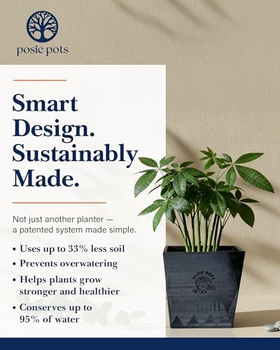 Posie Pot Medium Twisted Square - Self Watering Planter 5x5 Inch - Indoor Plant Pot with 30 Day Reservoir - 3D Printed Bioplastic - No Guilt Plant Care - Made in USA, Black - Image 4