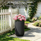 Kante Large Round Column Black Concrete Planter 21.7" Tall, Outdoor - Image 6