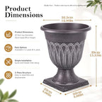 2 Pack 15.3″ Tall Urn Planters for Outdoor Plants, Classic Resin Flower Pots, Large Decorative Vintage Pedestal Planters for Indoor Outdoor, Front Porch, Entryway, Garden, Weddings (Khaki) - Image 2