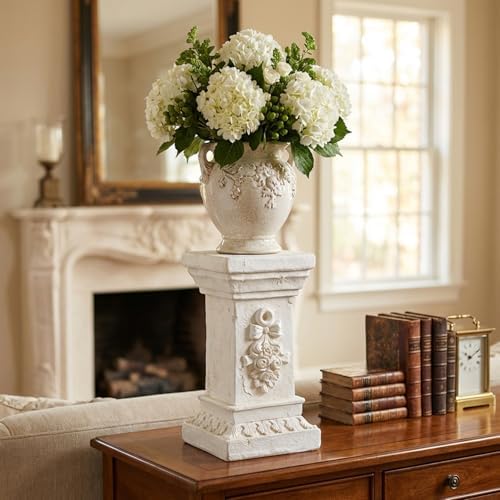 Decorative Pedestal Stand for Plants and Statues - 12.6 Inch Roman Pillar with Carved Floral Design, Weatherproof Resin Column for Garden, Patio, and Home Decor - Image 4