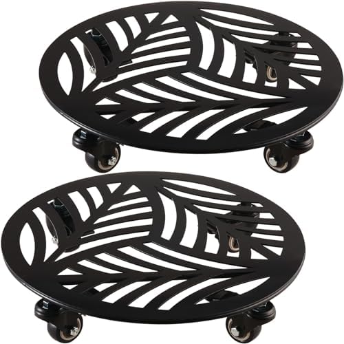 2 Packs Large Metal Plant Caddy with Wheels 13” Heavy-Duty Iron Wheeled Rolling Plant Stands with Casters Indoor Outdoor Plant Pot Roller Base Plant Saucer Movers Black, Strong Load Capacity by Planterhoma
