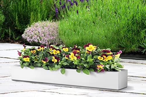 Modern Rectangle Balcony Window Glossy White Planter Box Elegant Rectangular 4" H x 6" W x 28" L Flower Pot - Image 3