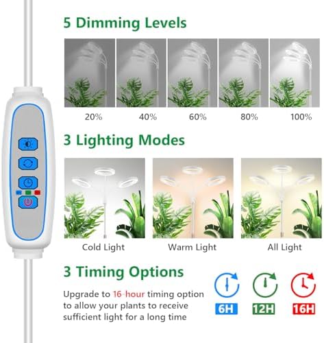 Aumtrly 3 Head Grow Light Full Spectrum LED for Tall Indoor Plants Growing - Image 2