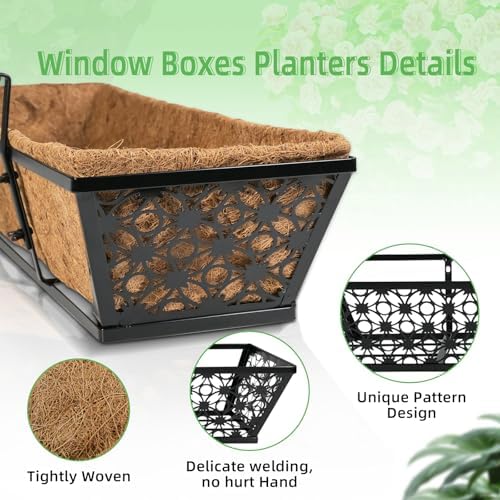 hehimhis Window Planter Box with Adjustable Bracket and Coco Liner for Porch, 24 Inch 4 Pack Balcony Planters Railing Hanging,Fence, Patio Hanging Planters for Garden Outdoor - Image 4