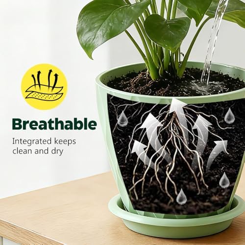 Plant Pots, Self Watering Planters with Drainage Holes and Trays, Flower Pots for Indoor Outdoor - 6 Pack(4/5/6/6.5/7/8 Inch) (Light Green) - Image 4