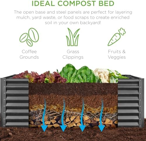 Best Choice Products 6x3x2ft Outdoor Metal Raised Garden Bed, Deep Root Box Planter for Vegetables, Flowers, Herbs, 269 Gallon Capacity, 100% Non Toxic Materials - Gun Metal - Image 4