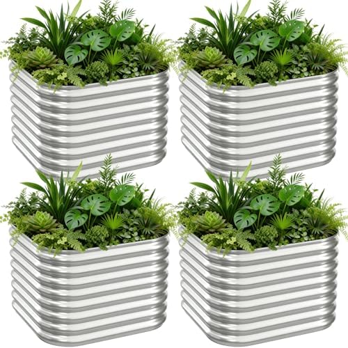 4 PCS Galvanized Raised Garden Bed Outdoor, Metal Garden Bed for Vegetables, Above Ground Garden Box for Flower, Steel Raised Beds for Gardening - 3FT - Image 2