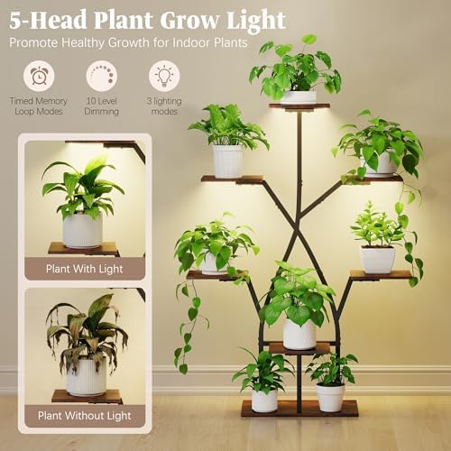 Plant Stand Indoor with Grow Lights 50" Plant Shelf Corner Lighted Plant Stands for Indoor Growing Multiple Metal 7 Tiered Large S-Shape Display Shelves Plant Rack for Home Decor Patio Balcony - Image 4