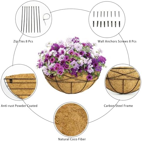 4 Pack 14 Inch Window Boxes Planters Railing Planter Box with Coco Liners Deck Railing Planter Boxes Balcony Hanging Flower Box Wall Mounted Half Round for Outdoor Plants Garden Decor - Image 4