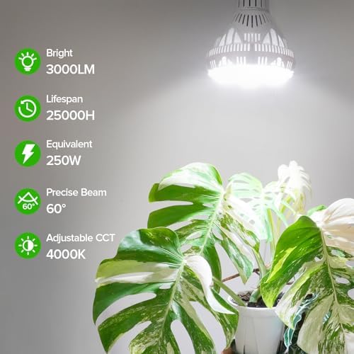 30W BR30 Grow Light Bulb, E26, Remote Timer, Full Spectrum 4000K - Image 3