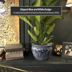 Red Lantern 12" Ladies Blue & White Porcelain Fishbowl Planter or Cachepot for Indoor/Outdoor Use in Garden Entryway Living Room Boho Eclectic Modern Contemporary Classic Traditional Style Decor - Image 5
