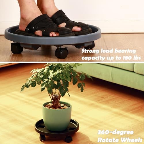5 Packs Large Plant Caddy with Wheels 13" Rolling Wheeled Plant Stands Heavy-Duty Plastic Flower Pot Roller Base Movers Indoor Outdoor Planter Dolly with Casters Trolley, Grey - Image 5