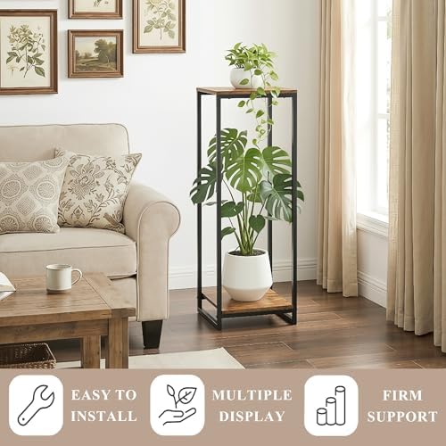 34" Tall 2-Tier Corner Plant Stand Indoor, Rustic Brown - Image 2