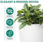 Autodaya 20" Tall Fluted Resin Planters Set of 2 with Drainage Holes - Image 4