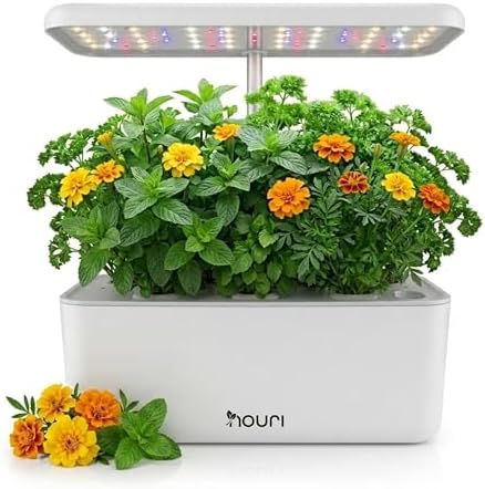 Nouri Hydroponics Growing System, 7 pod Smart Indoor Herb Garden Kit with LED Grow Lights, Hydroponic Herb Garden Indoor for Plant Lovers, Gardeners, Kitchen, Tomato Seeds Included by Nouri