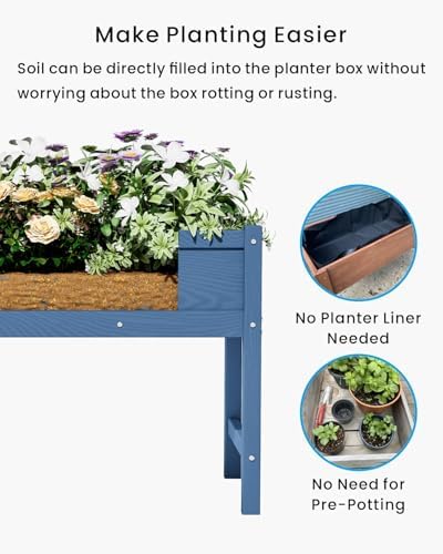 Weatherproof Raised Garden Bed, HDPE Outdoor Elevated Planter Box with Legs, Garden Box, Flower Beds for Patio, Deck, Balcony (Navy Blue) - Image 6