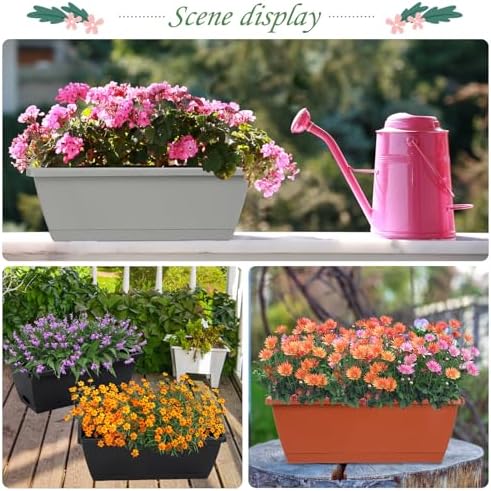 12Pcs 17Inches Rectangle Planter Box with Drainage Holes and Trays - Image 3