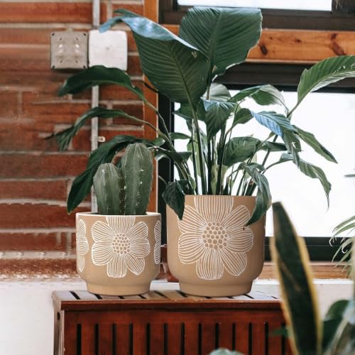 Ceramic Plant Pots, 8+6 Inch, 2 Pcs Indoor Planters with Drainage Holes - Image 2