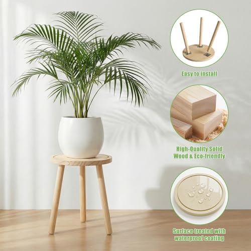 3-Pack Plant Stand Indoor, Single Wood Plant Stand for 6-12 Inch Pots, Modern Plant Stool for Large Plants, Wooden Plant Table Tall Plant Holder for Living Room Balcony Office (Light Brown) - Image 3