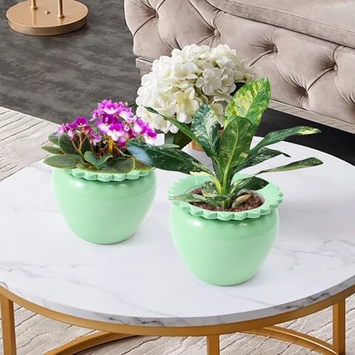 2pcs African Violet Planter Pot - 6.5inch Self Watering Green Ceramic Pot with Creamic Reservoir - Image 3
