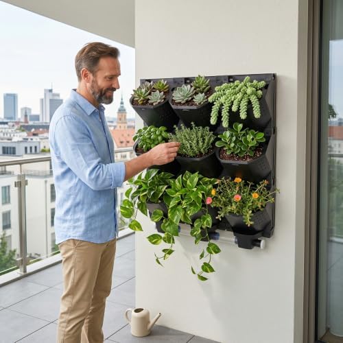 9 Pockets Greenstalk Vertical Planter, Wall Mounted Vertical Planter(Black) - Image 3