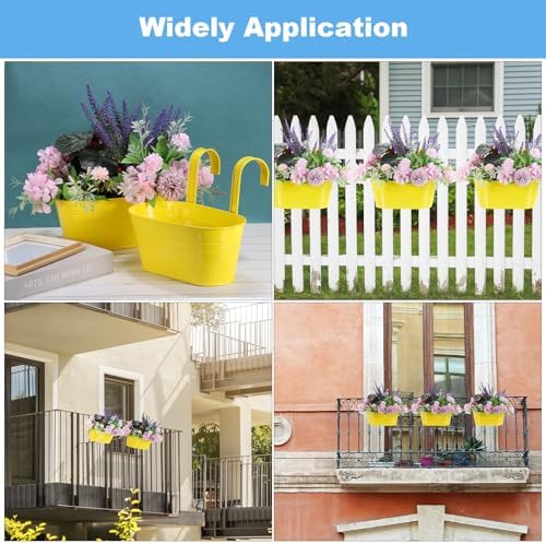 uxcell Rail Planter for Outdoor Plants, 4 Pcs 11" Iron Wall Hanging Planters Fence Railing Balcony Planters with Drainage Holes and Detachable Hooks, Red - Image 5