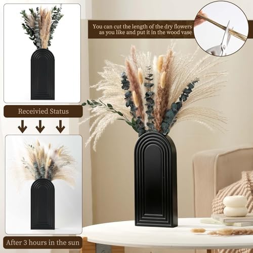 2 Pack Wooden Wall Vase Set with Pampas Grass Eucalyptus, Modern Farmhouse Boho Wall Decor for Living Room, Entryway, Hallway, Bathroom, Dining Room, Black Wall Art for Home Decoration - Image 3