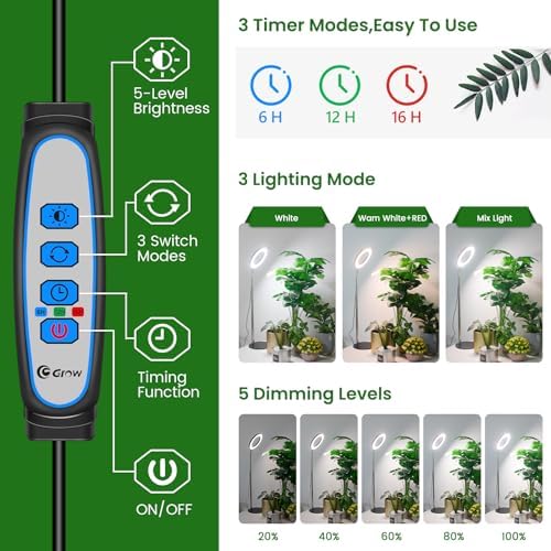 Aokrean Grow Lights for Indoor Plants,Full Spectrum 6.3in Desk Plant Light - Image 4
