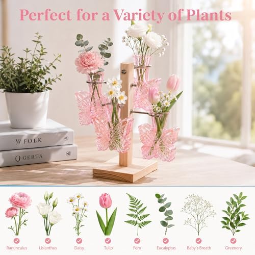 Nacome Plant Terrarium Propagation Stations: Pink Vase with Wooden Stand - Image 3