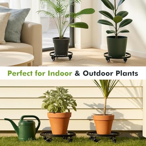 3 Packs 12.6 Inch Large Metal Plant Caddy with Wheels Plant Dolly with Casters Heavy-duty Rolling Wheeled Plant Stand for Indoor Outdoor Flower Pot Mover Rollers Coasters Black, Strong Load Capacity - Image 5