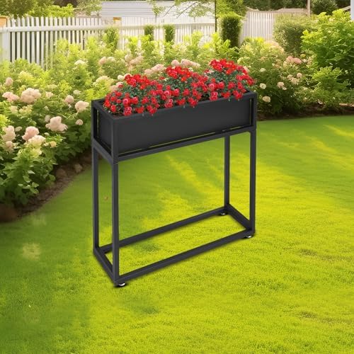 Metal Elevated Planter Box, 28" H Raised Garden Bed with Legs, Tall Rectangle Planter with Drainage System, Outdoor Indoor Elevated Garden Box for Vegetable Flower Herb Fruit (2, Black-28 H) - Image 4