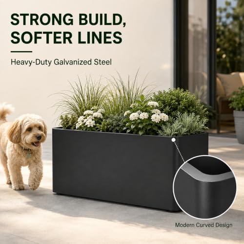 2 Pack 32" Large Rectangular Metal Planter Boxes Outdoor, Long Planter Box - Image 3