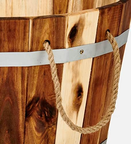 Worth Imports 15" Natural Acacia Wood Barrel Planter with Rope Handles - Image 2