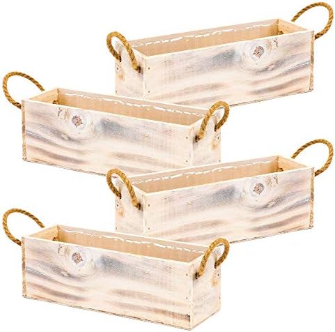 Wooden Planter Box with Handle I Rustic Whitewash I Plastic Liner l Garden Decor l Restaurant and Wedding Decorations l Table Centerpiece (12x4 w Handle Set of 4, Whitewash) by Unknown