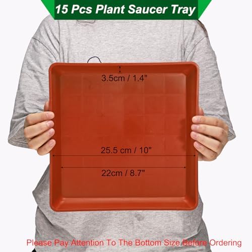PATIKIL Plant Saucer Tray, 15 Pack 10 Inch Plastic Square Plant Saucer Flower Planter Drip Tray for Indoors Outdoors Patio Balcony, Terracotta - Image 2