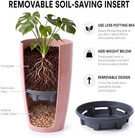 Sun-E 21" Tall Outdoor Planter 2 Pack, Terracotta-Look Round Plastic Pots - Image 3