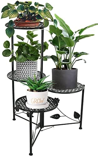 NAKUPE Plant Stand Indoor Outdoor, 4 Tier Metal Corner Flower Shelf, Black by BuyNow