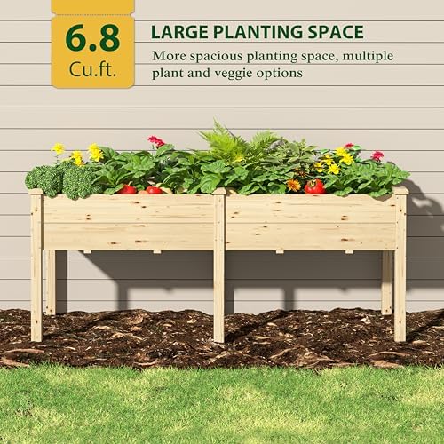 MUPATER 6x1.8ft Raised Garden Bed with Legs, Planter Box with Drainage Holes, Wood Raised Bed Garden for Plants, Vegetables, Flowers, Herbs, 309 lbs Capacity, 6.8 Cubic Feet Big Space, Natural Wood - Image 6