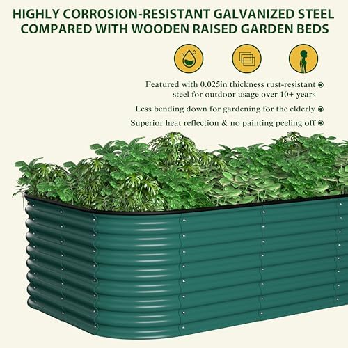 MUPATER 8'x4' Raised Garden Bed, Galvanized Raised Garden Bed, 24''H Mutli-in-1 Metal Garden Bed with 3 Aluminum Support Rods, Modular Raised Planter Box Outdoor for Vegetables, Flowers, Green - Image 5