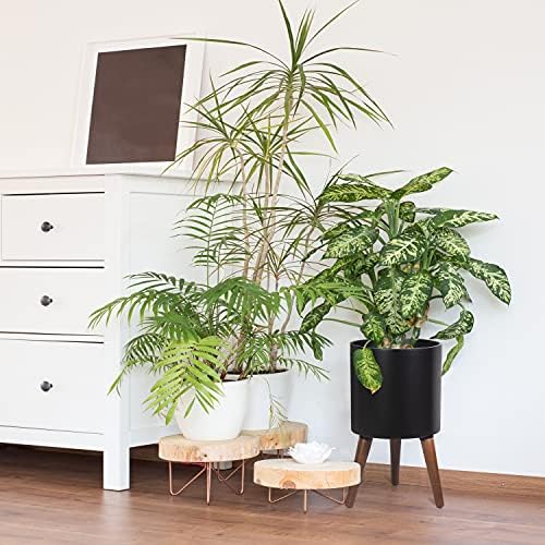 D'vine Dev 10 Inch Planter Pot with Wood Stand, Black, 88-O-B-2 - Image 2